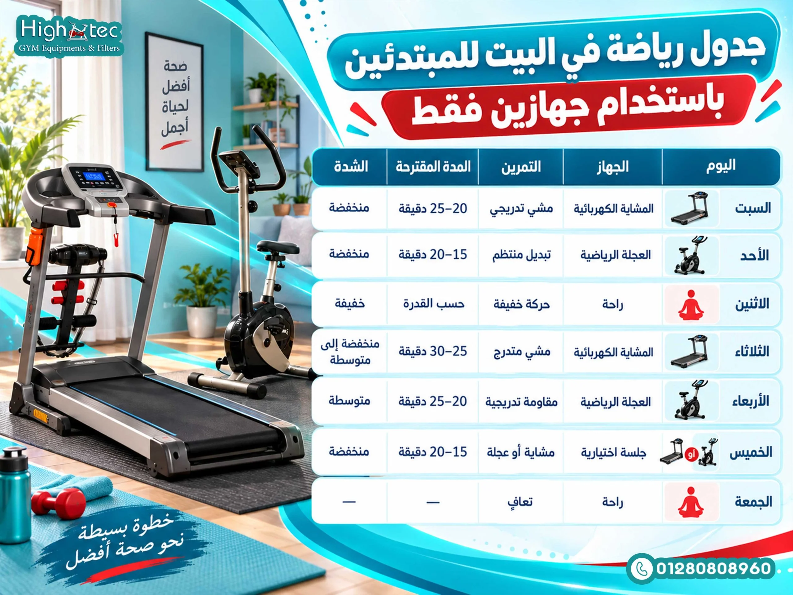 جدول رياضة في البيت للمبتدئين باستخدام جهازين فقط